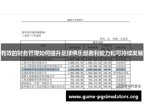 有效的财务管理如何提升足球俱乐部盈利能力和可持续发展